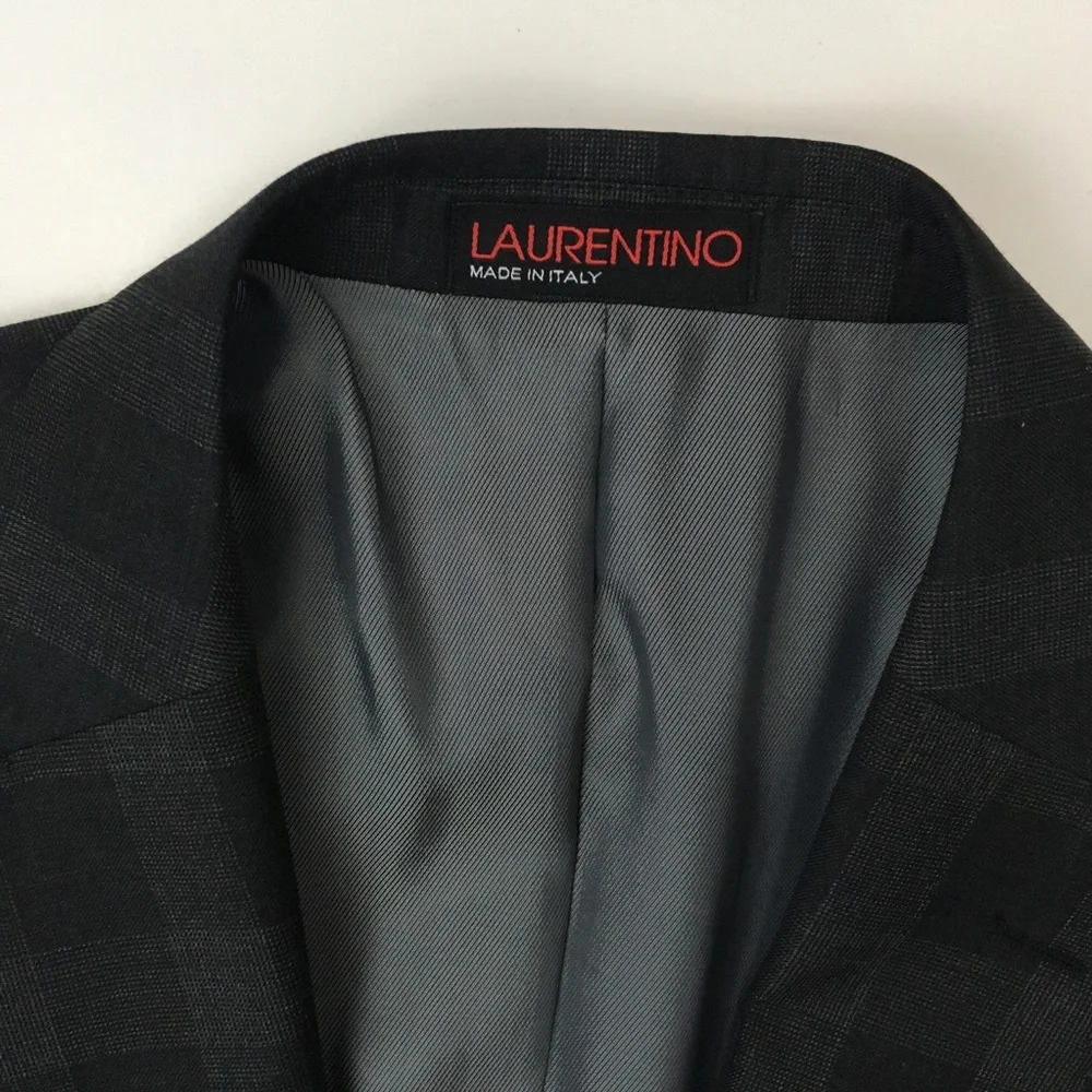 Laurentino 44s mens suit gray checks 2 piece 100% wool 2 button nwt italy ea0158
